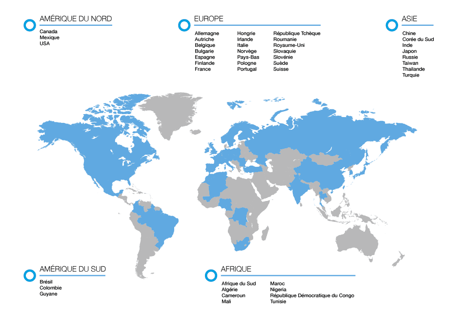 Carte du monde Pays Export Exportation Clients
