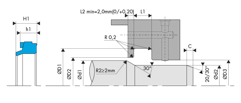 Logement Gorge Joint d'amortissement pneumatique - Housing Groove Pneumatic shock absorber seal - BECA 390