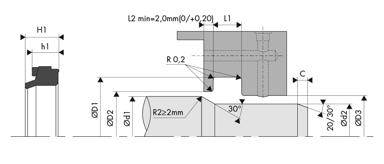 Logement Gorge Joint d'amortissement pneumatique - Housing Groove Pneumatic shock absorber seal - BECA 391