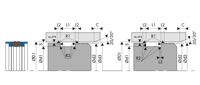 Logement Gorge Joint de piston - Housing Groove Gland Piston seal BECA 571