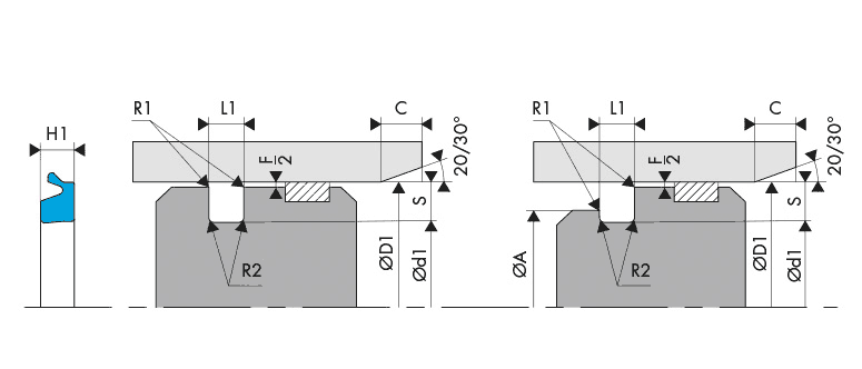 Logement Gorge Joint de piston pneumatique - Housing Groove Pneumatic piston seal - BECA 584