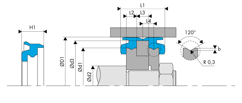 Logement Gorge Joint de piston pneumatique - Housing Groove Pneumatic piston seal -  BECA 587